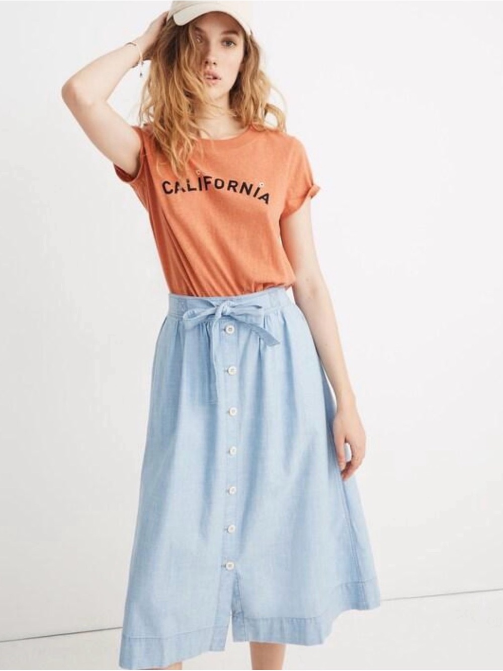 Madewell Chambray Patio Button-Front Midi Skirt — Sweet Magnolias
